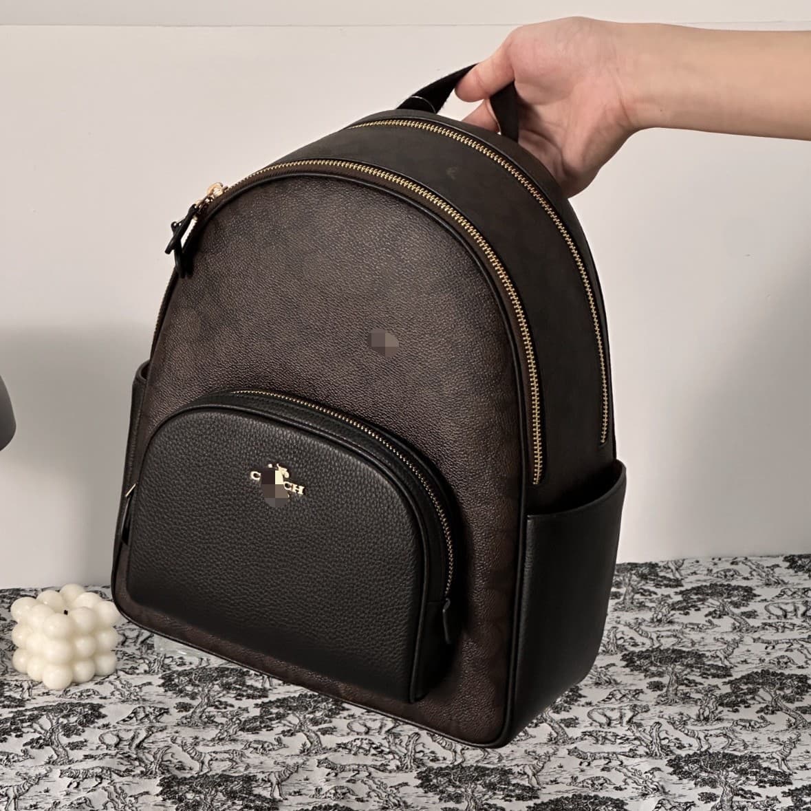 Koujia New Court27 High-Quality Women's Backpack Classic Monogram Leather Patch Large Capacity School Bag Travel Bag