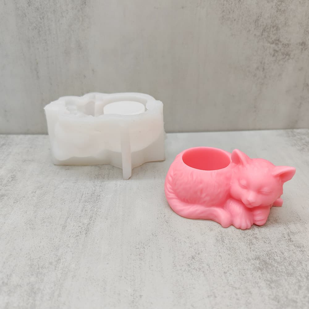 Cute bow kitten candle holder mold succulent flower pot concrete mold gypsum glue