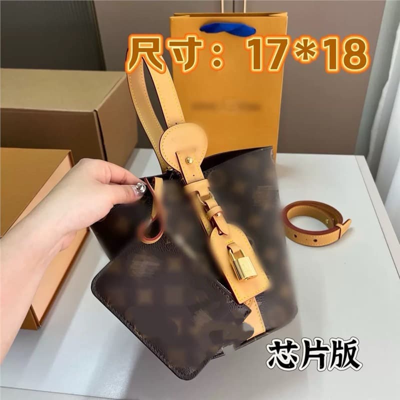 Trendy Designer Bucket Bag with Monogram, Genuine Leather Lettered Shoulder and Handbag, L1 Same Style Crossbody Bag for Women