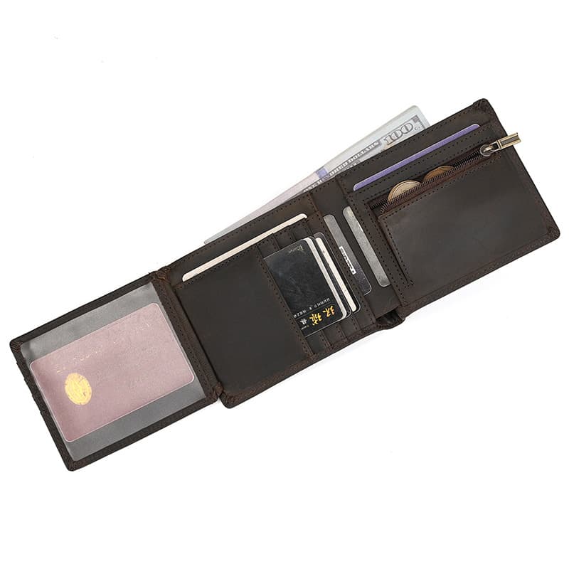 Vintage Genuine Leather Wallet Crazy Horse Leather Men's Short Wallet Cowhide Tri-Fold Wallet Multi-Card Slot Billfold Coin Purse