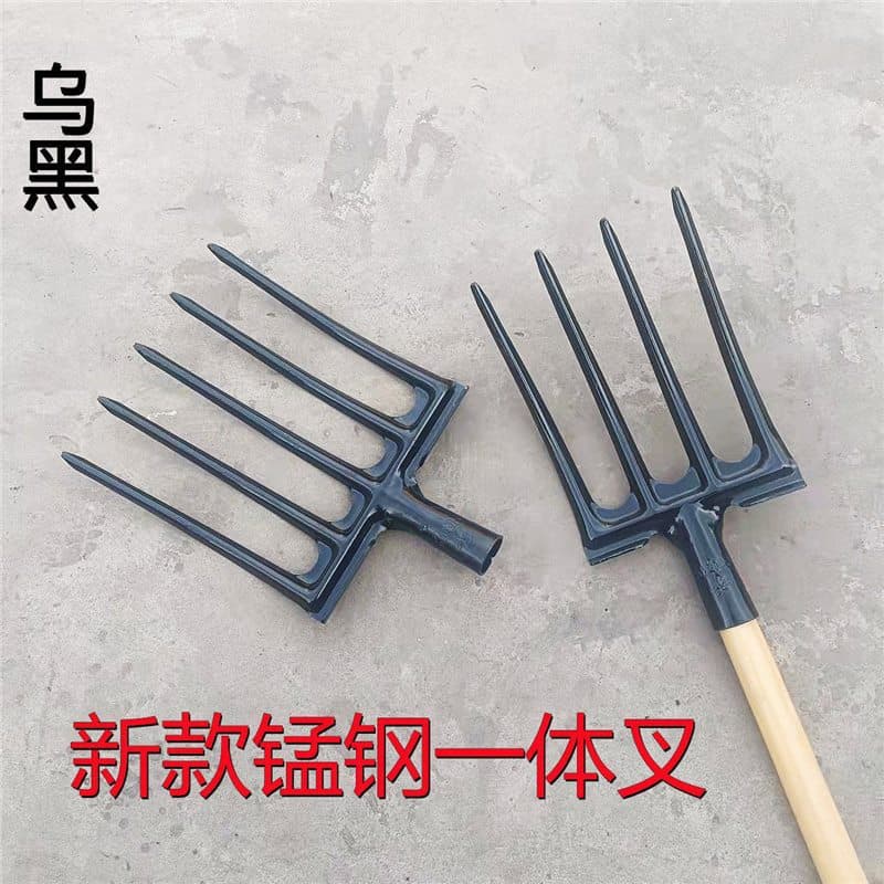 Agricultural Manganese Steel Four-Tooth Reinforced Fork for Digging Onions, Ginger, Garlic, Raking Garbage, Land Reclamation, and Soil Loosening Tool