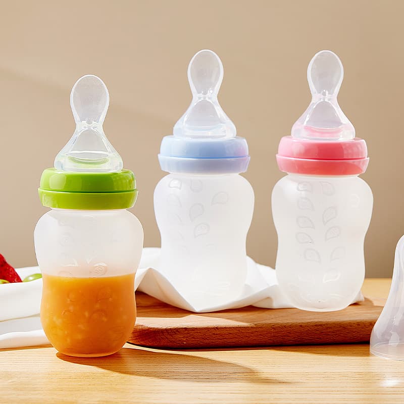 Newborn Baby Rice Paste Bottle Wide Neck Feeding Bottle Multi-Purpose Baby Silicone Feeding Spoon Set