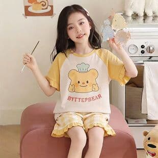 Children's Pajamas Girls Summer Cartoon Short Sleeve Set Cute Princess Style Medium and Large Kids Home Wear New Summer