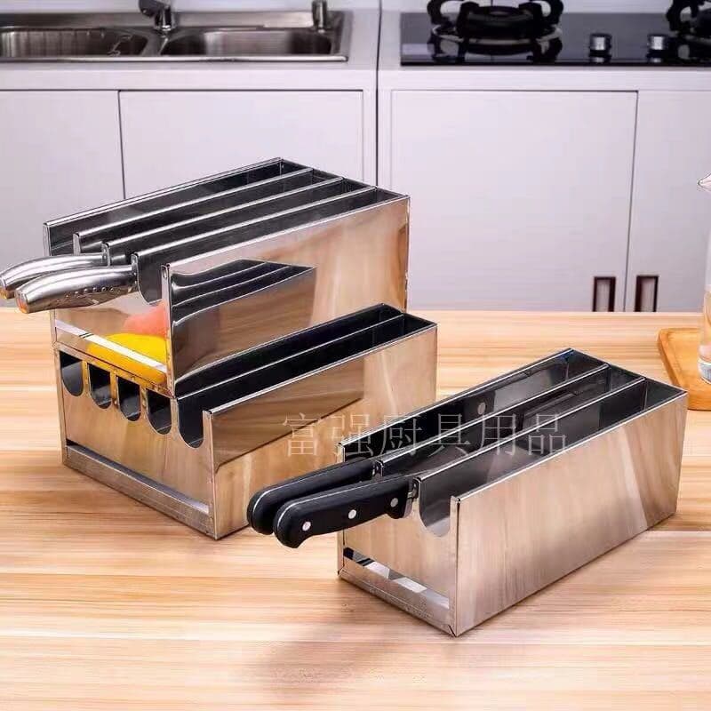 Stainless Steel Knife Holder with Lid, Kitchen Storage Rack with Covered Knife Box, Commercial Knife Stand for Hotel and Kitchen Use