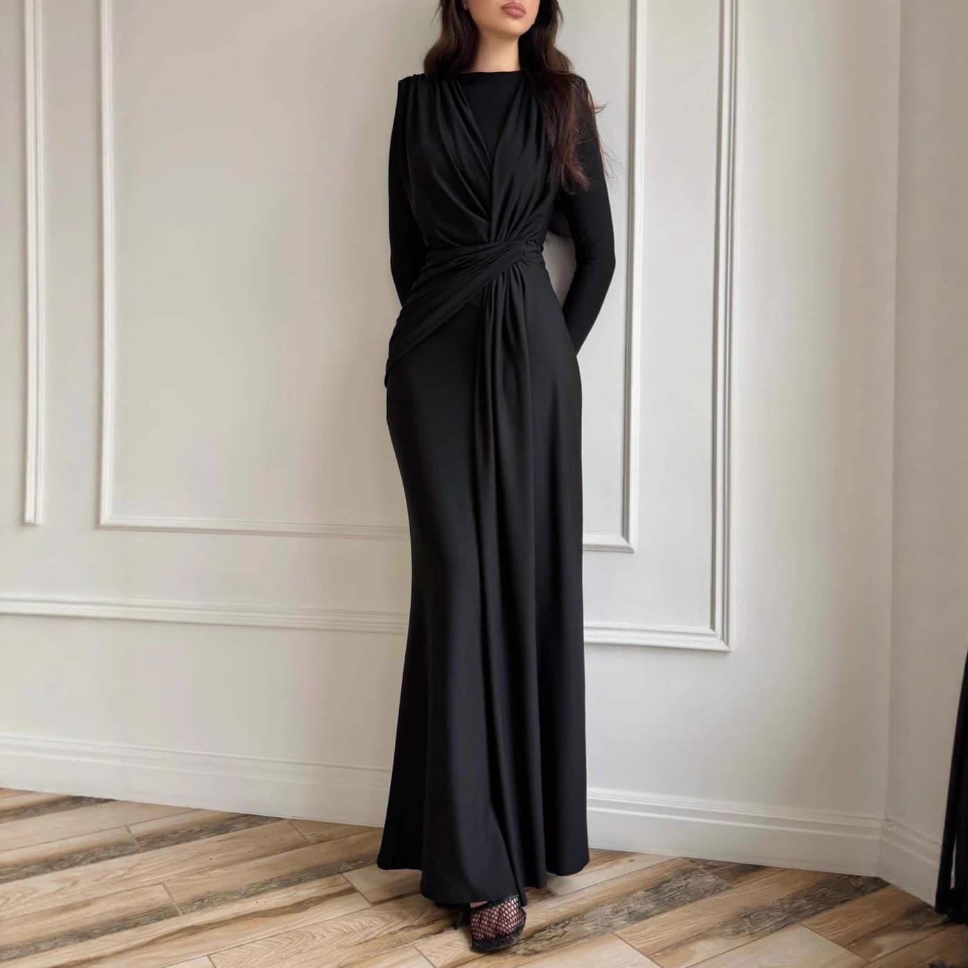2025 Amazon European and American Women's Fashion Cross-border New Style Sexy Mature Knotted Pleated Dress