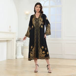 New Bohemian Women's Beach Sequin Print Loose Kaftan Long Dress for Cross-Border Sales in Europe and America