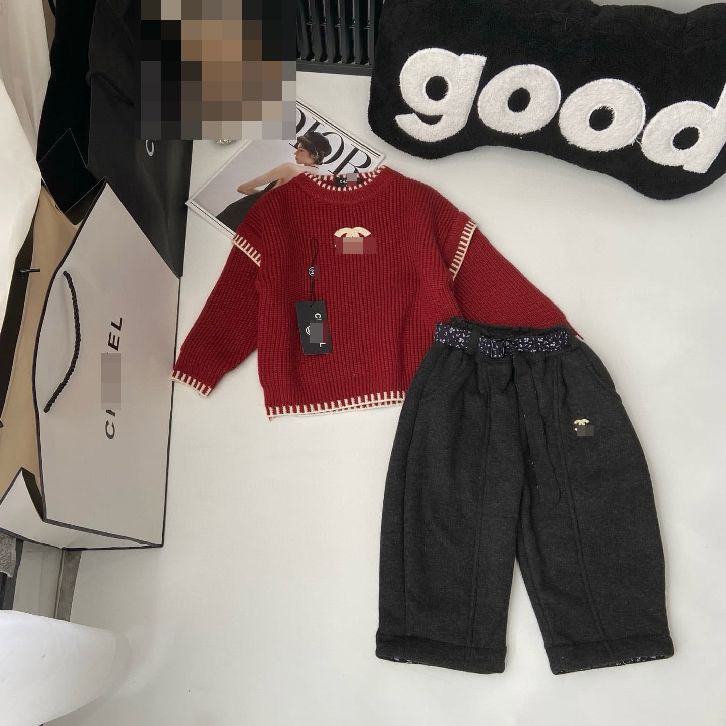 2026 Spring New Back-to-School Girls Knit Sweater and Pants Set Autumn Winter Pullover Lazy Style Sweater Red Chinese New Year Outfit Trendy