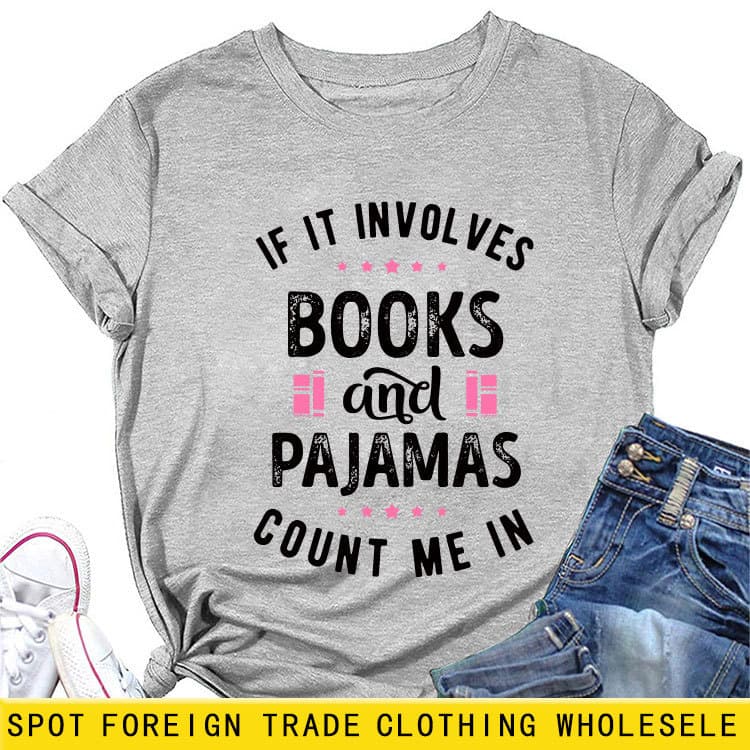 Amazon eBay In Stock Women's T-Shirt if it involves books and pajamas Fashion Short Sleeve