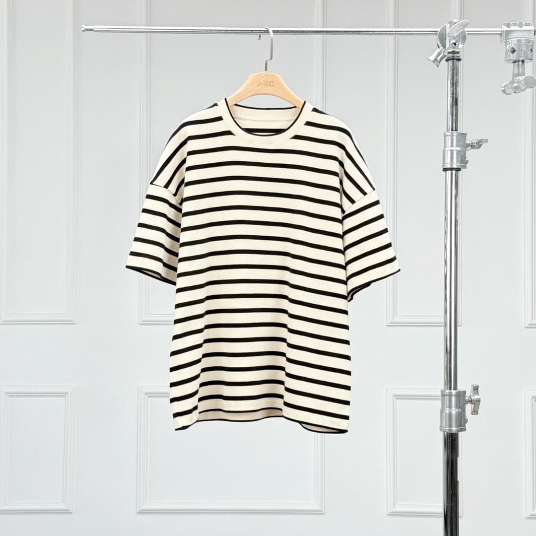 Woolen Dragon | Black Label Series Unisex JS Classic Stripe Fabric E-commerce Live Round Neck Short Sleeve T-Shirt