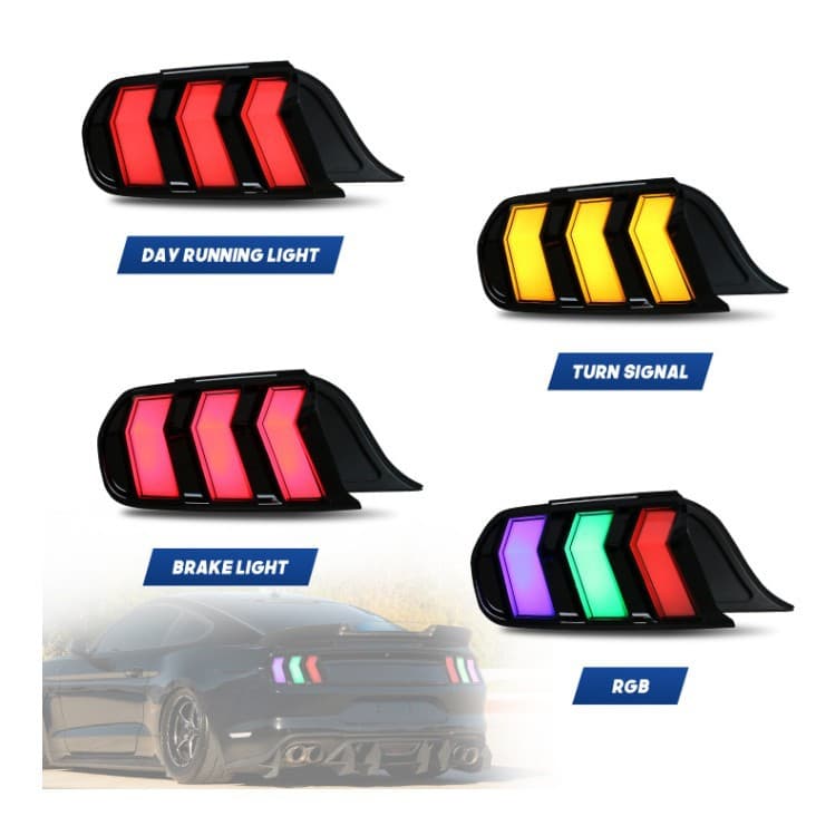 Suitable for 2015-2020 Ford Mustang Tail Light Assembly Mustang Led Flowing Water Steering Rgb5 Mode Tail