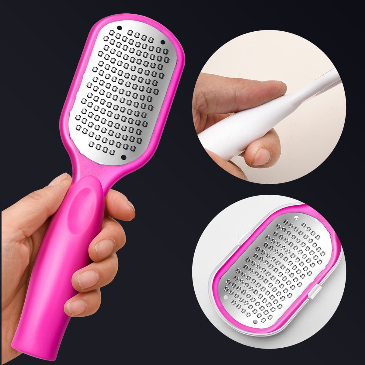 Foot Grinding Tool with Stainless Steel Blades for Dead Skin and Callus Removal, Anti-splash Design Foot File and Scraper