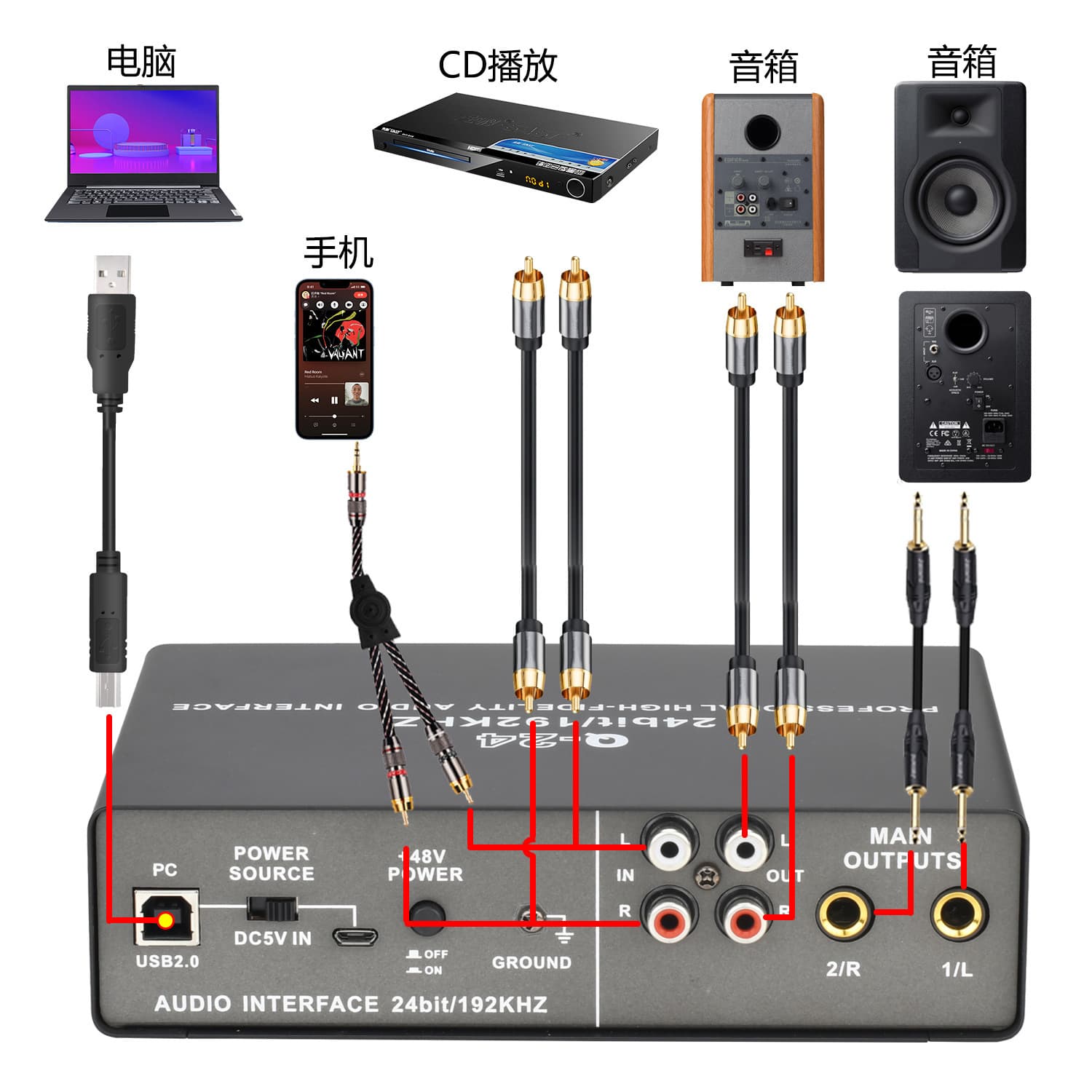 Professional Recording Sound Card for Audiobook Recording, Instrument Microphone Preamplifier, External Sound Card for Computer and Mobile Phone, Music Arrangement and Performance