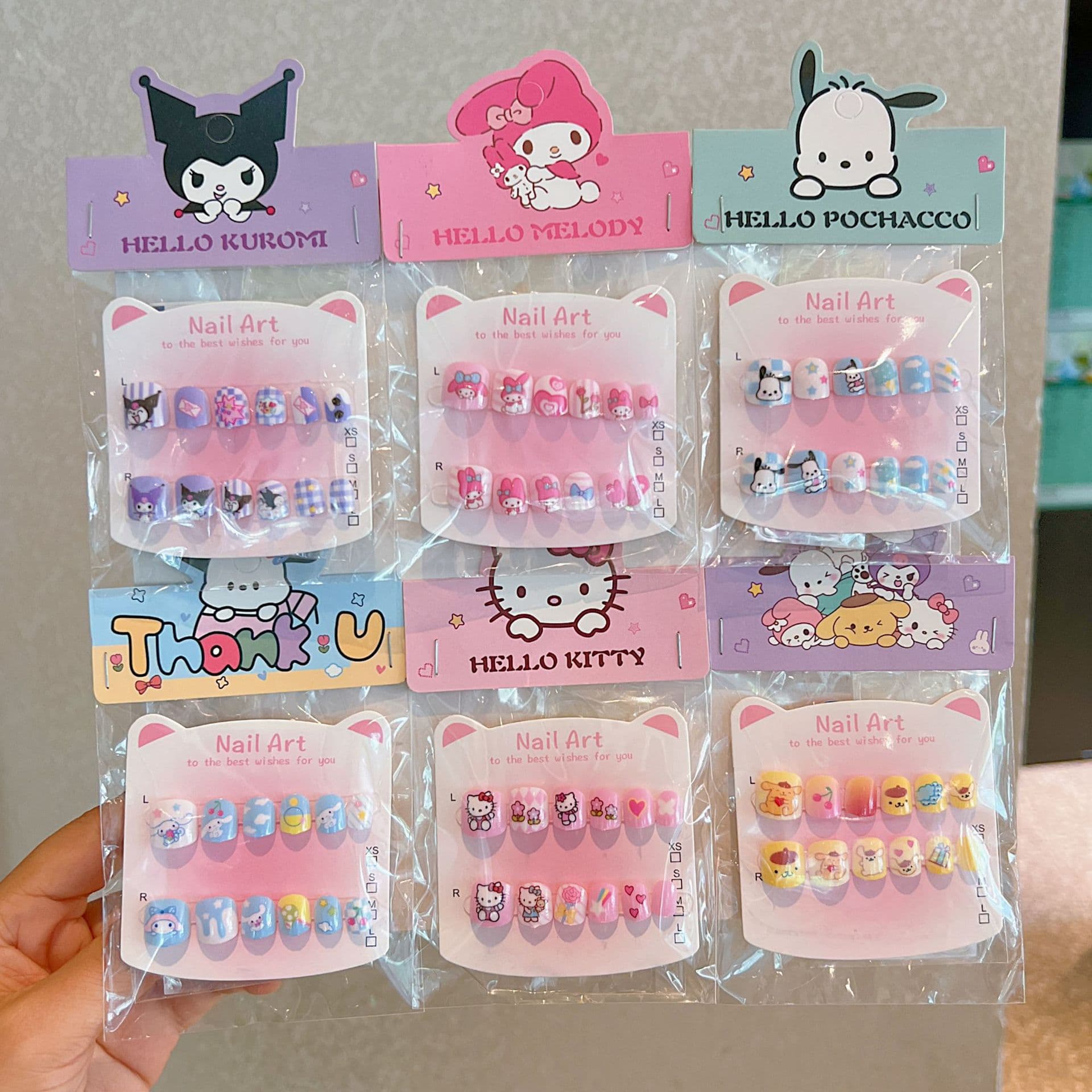 Cartoon Children's Wearable Nail Tips for Little Girls, Kuromi Nail Stickers, Cute Fake Nails Wholesale