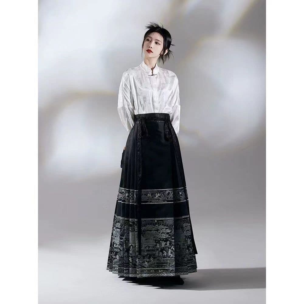 Original Modified Hanfu New Chinese Style Shirt Guo Chao Ming-style Horse-face Skirt Chinese Ancient Costume Chinese Style Women's Suit Slim