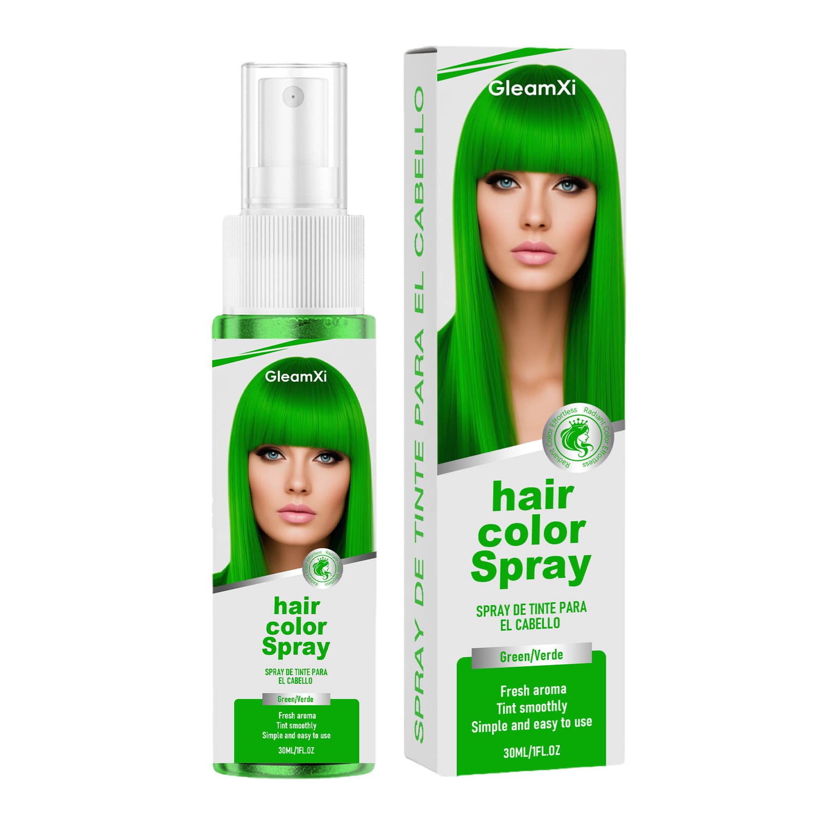 GleamXi Green Temporary Hair Color Spray - Fashionable Vibrant Color for Various Events and Parties, Easy Color Change