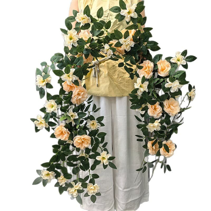 Artificial Rose Vine Fake Flowers for Pipe, Outdoor Railing, Vine Plant Wrapping, Shaping, and Wall Decoration