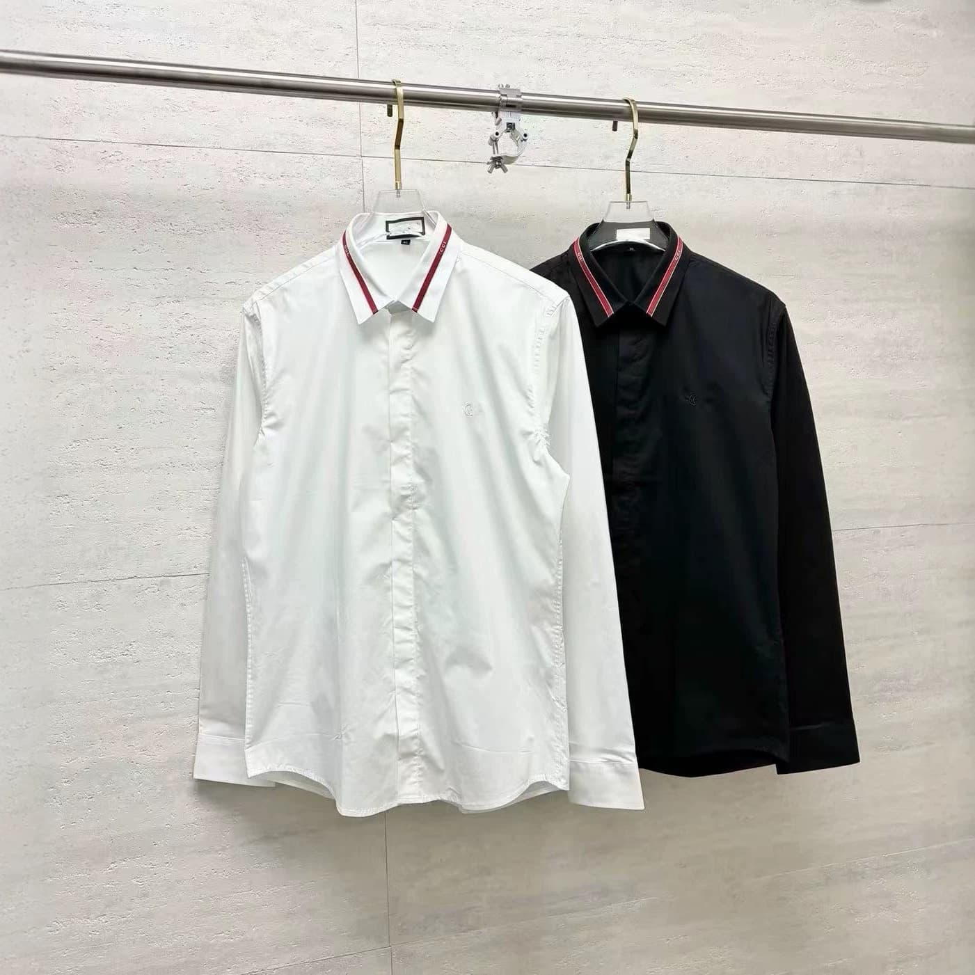 Cross-border European Version Correct G Gujia Color-blocked Webbing Letter Logo Embroidered High-quality Long-sleeve Shirt for Men and Women