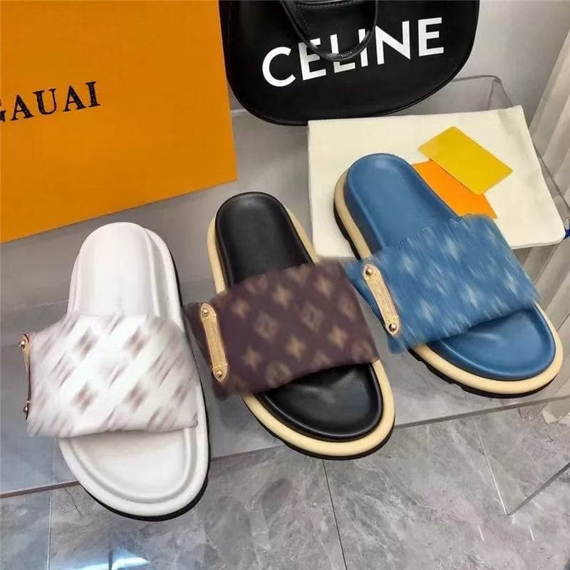 2025 Donkey Brand Women's Sandals, Velcro Thick-Soled One-Strap Slides, Internet-Famous Summer Embossed Flat Genuine Leather Couple Beach Shoes