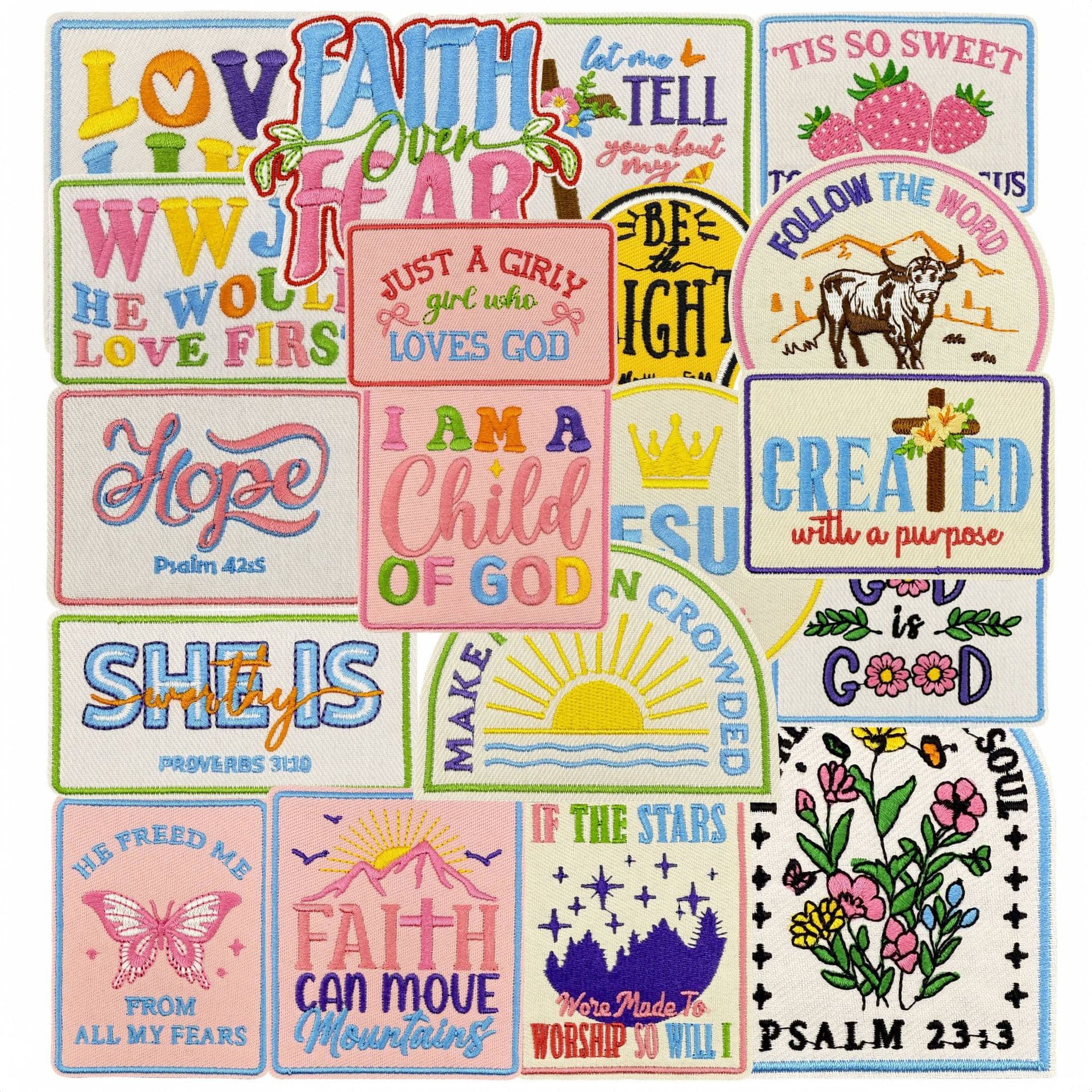 Inspirational Cartoon English Letter Embroidery Patches, Colorful Decorative Iron-on Patches, Ready Stock Computer Embroidered Badge Accessory Labels