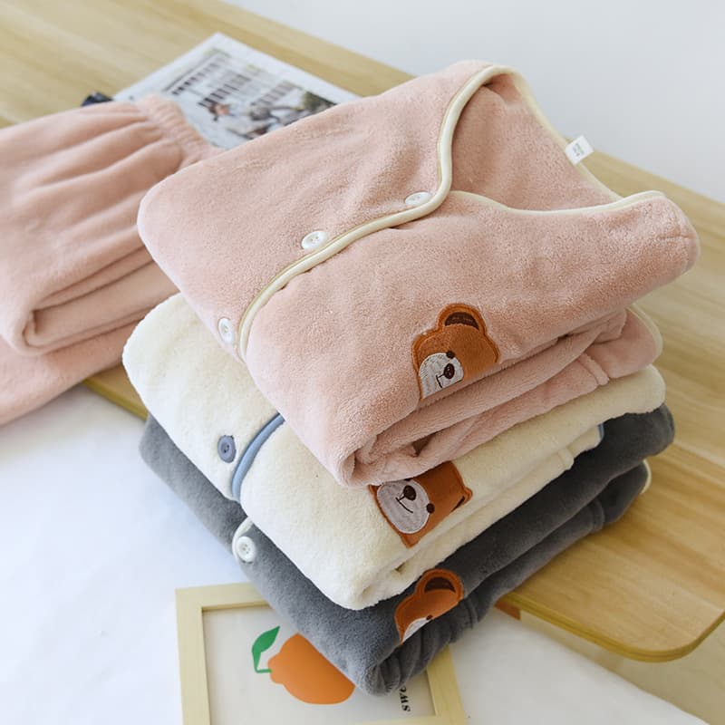Winter Pajama Couple Thermal Set Men Women Coral Fleece Long Sleeve Long Pants Flannel Two-Piece Homewear