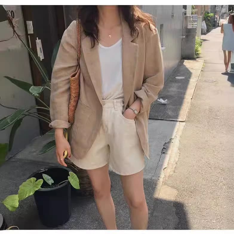 2024 Early Spring New Korean Loose Linen Blazer, British Style Shirt Top, Cotton Linen Suit Jacket for Women