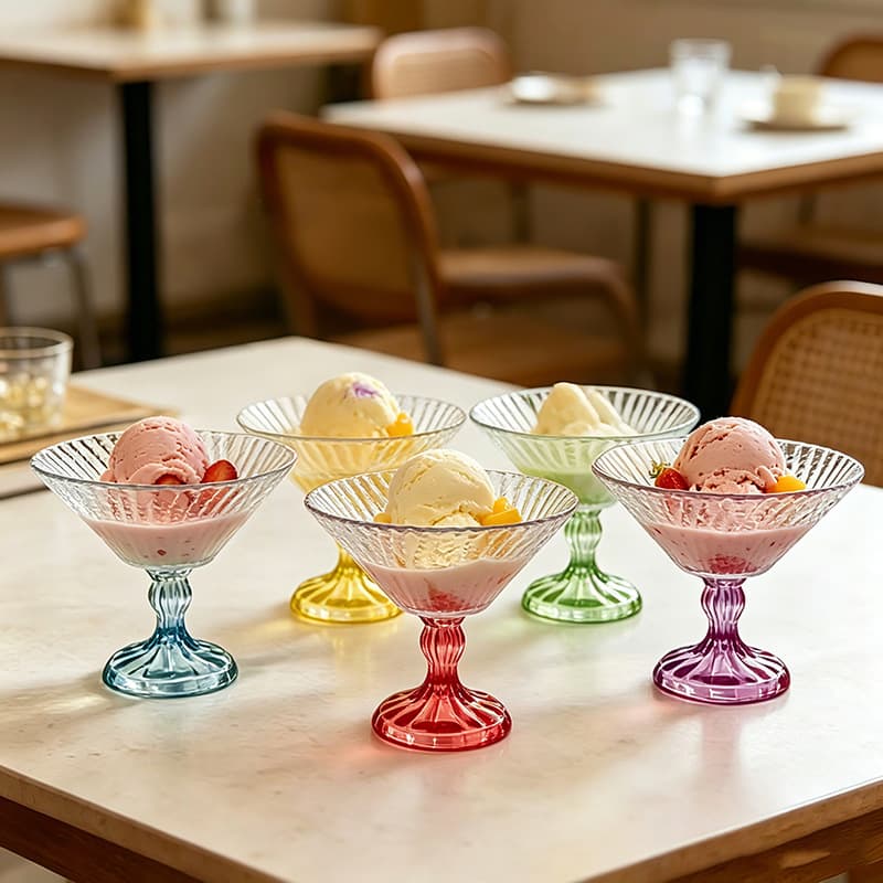 European-style embossed texture ice cream cup tall dessert cup high-value glass fruit plate ins color ice cream cup