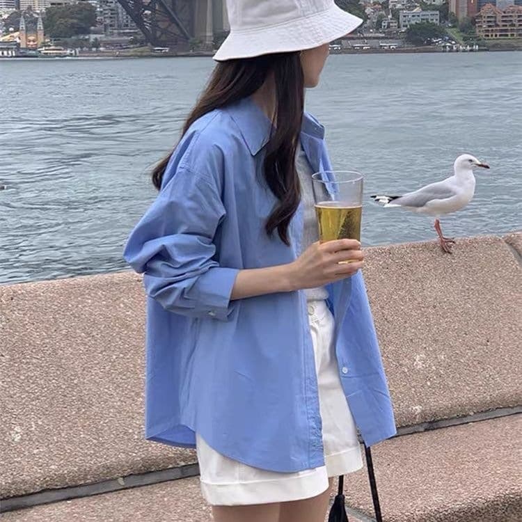 Blue Shirt for Women Spring Autumn Designer Niche Blouse Casual Loose Lazy Style Long Sleeve Top
