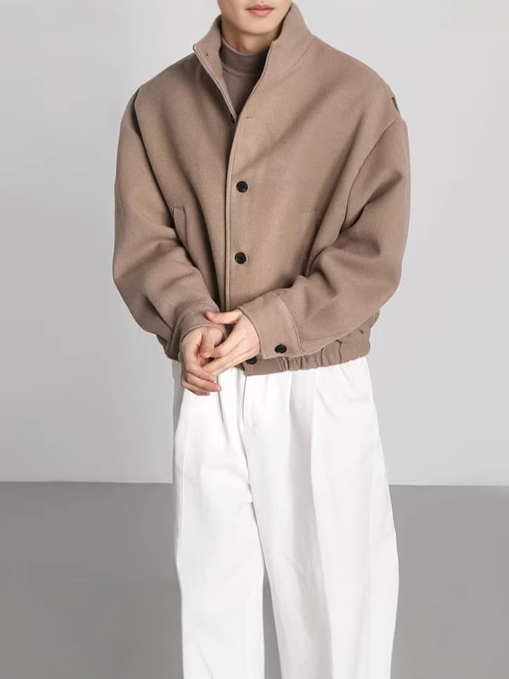 Men's new autumn and winter high-end stand-up collar woolen jacket Korean style trendy jacket ins handsome cotton top
