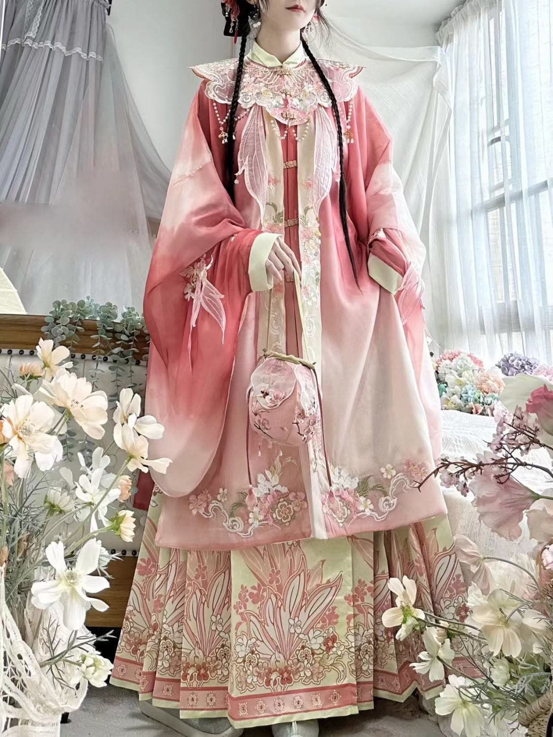 Tangyun Qingshanpu Original Hanfu Women Sweet Candy Jade Ming Style Stand-Up Collar Long Shirt Embroidered Horse-Face Skirt Set Autumn/Winter