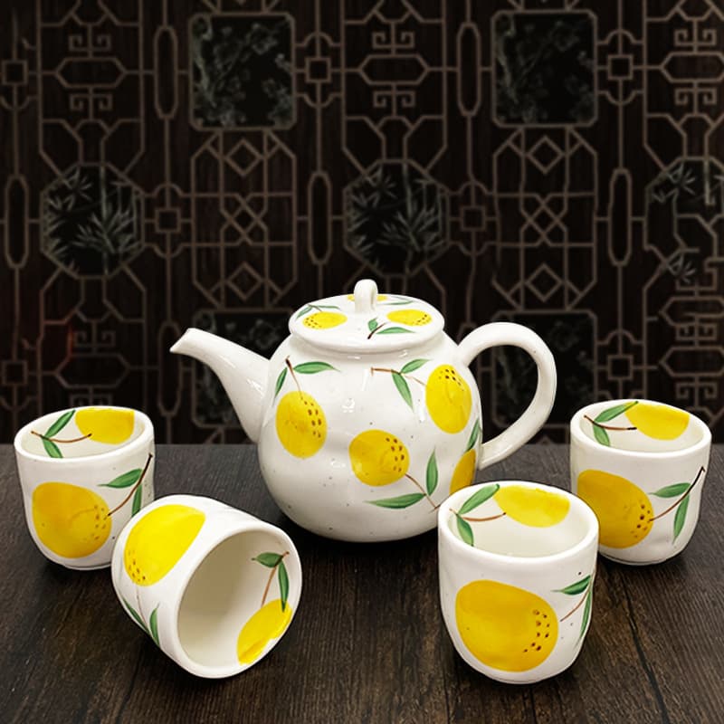 Labeling and Drop Shipping North S Hand-Painted Ceramic Fruit Teapot Cup Set, Home Afternoon Tea Set, 1 Teapot 4 Cups