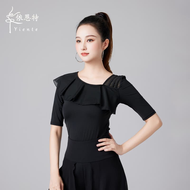Women's Summer New Style Latin Dance Top, Ballroom Dance Dress, Dancewear, Practice Clothes, Short-Sleeved Modern Dance Costume