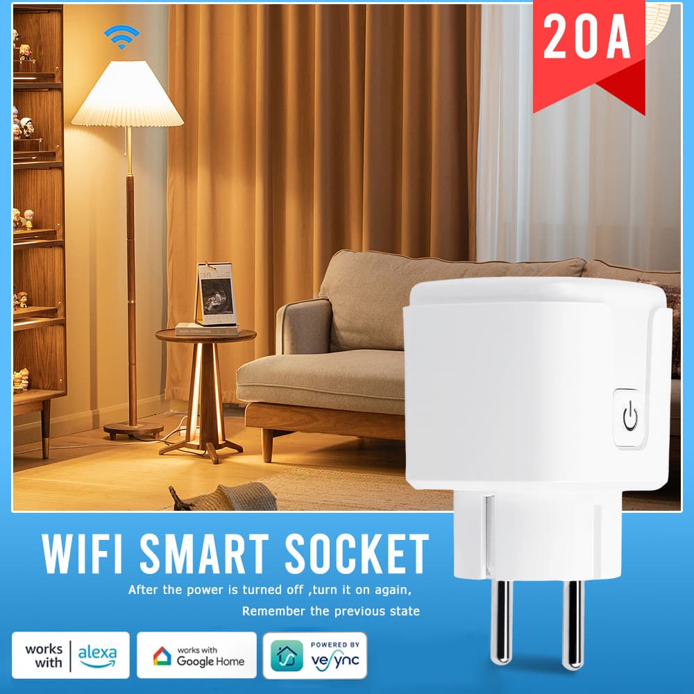 WiFi 20A Socket EU Standard with Energy Monitoring Vesync APP White 20A EU Standard