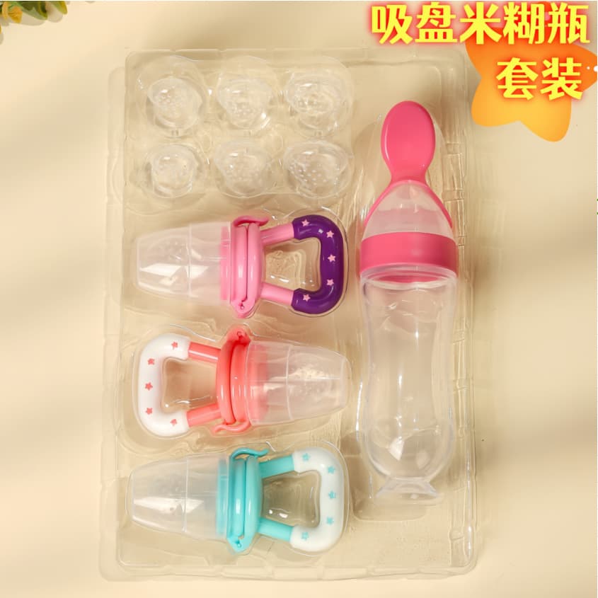 Baby Silicone Feeding Set with Suction Cup Bottle Spoon Feeder Porridge Spoon Silicone Material Easy to Grip for Babies over 6 Months