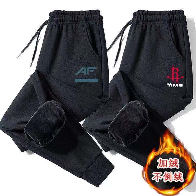 Pure Black Fleece Lined Drawstring Trousers Autumn Winter Men's Loose Fit Comfortable Warm Pants Street Style Casual Wear
