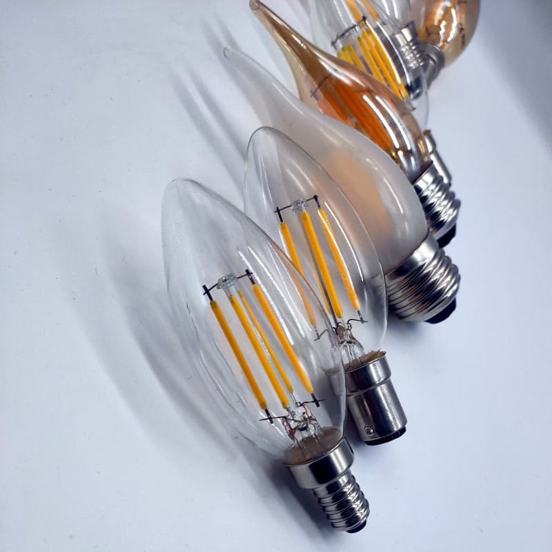 LED imitation retro Edison tungsten filament bulbs, 6W, candle tip shape with tail pull.