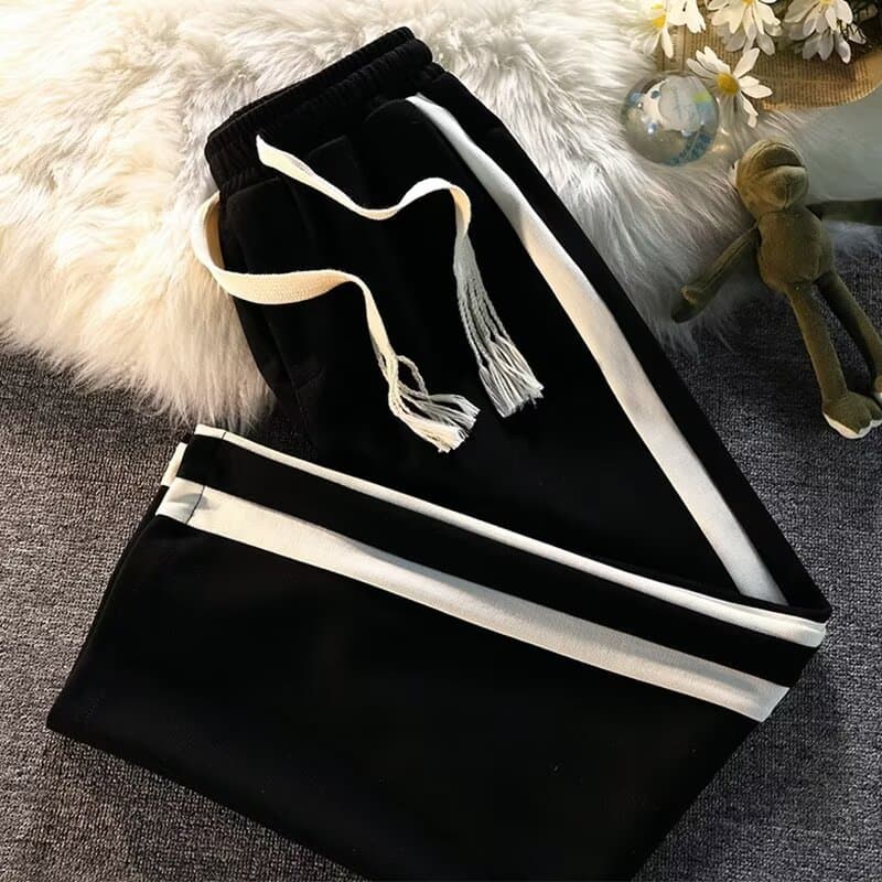 Men's Sports Pants Color Block Stripe Casual Pants Korean Trendy Teen Straight Leg Loose Wide Leg Pants
