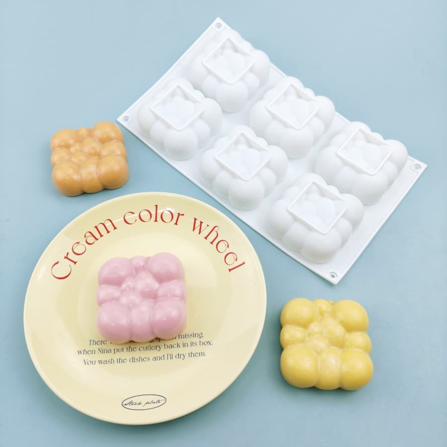 6-Cavity Bubble Cloud Square Mousse Cake Silicone Mold Handmade Bread Ice Cream Chocolate Mold DIY Wax Mold