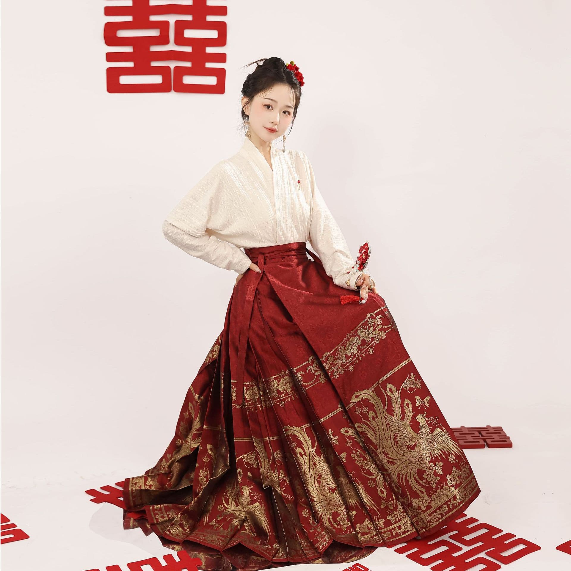Phoenix Yufei Red Gold Weaving Heavy Industry Horse Face Skirt Hanfu Women's Toast Engagement Wear New Chinese Style