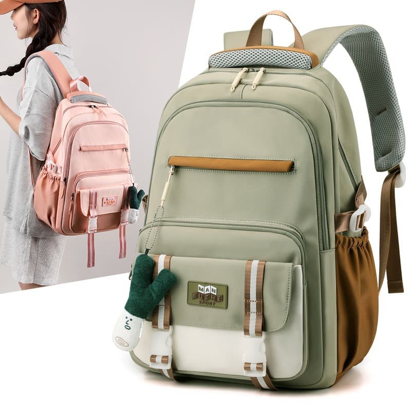 Cross-border Ins Backpack for High School Girls, Large Capacity Solid Color School Bag, Korean Style Simple Trendy Backpack