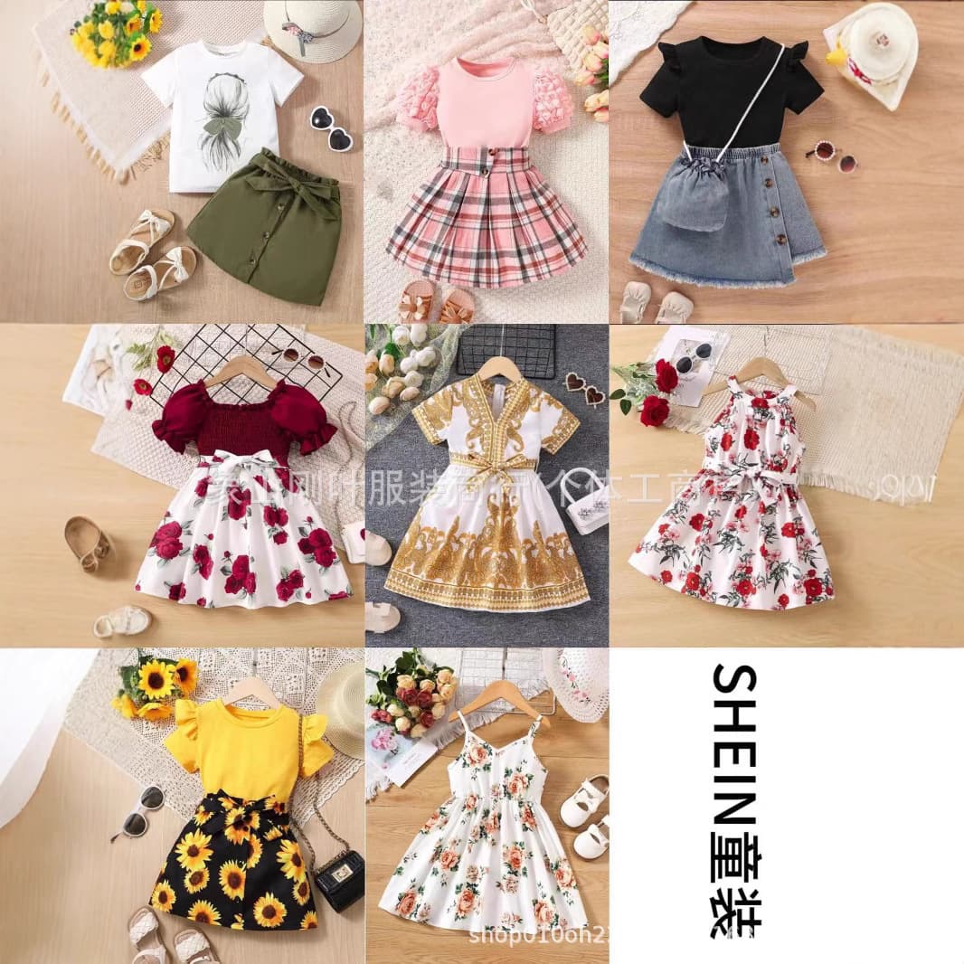 Cross-border SHEIN children's clothing assorted cute cartoon tops and pants fashionable kids' summer set kid's clothe