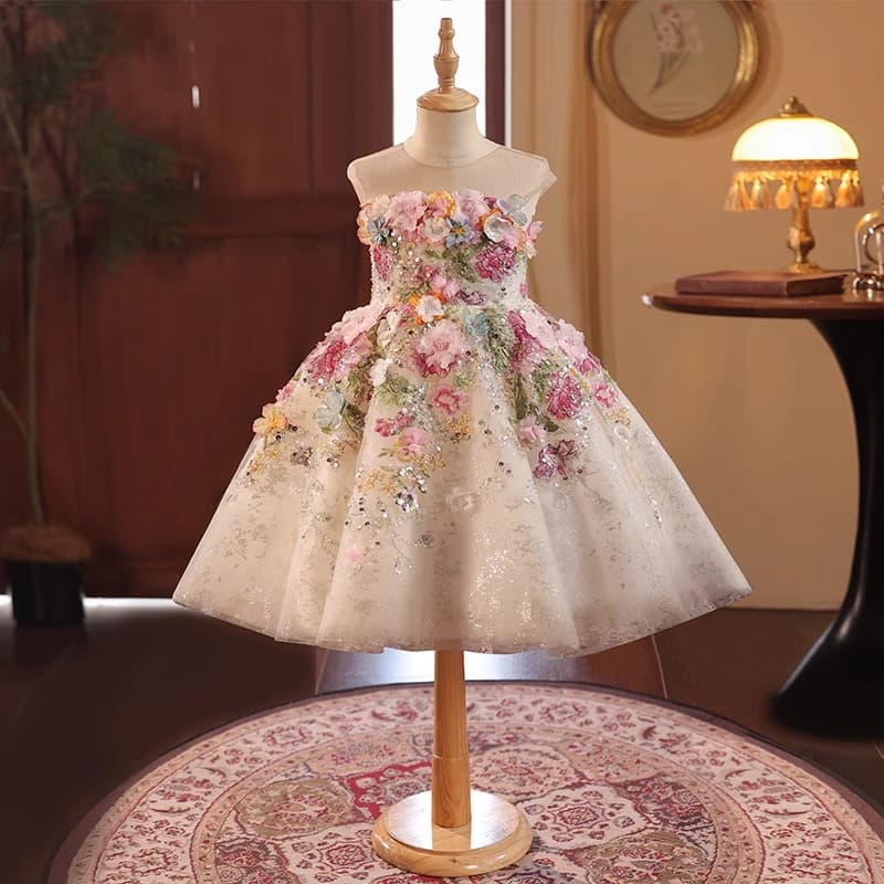 High-end French Forest-style Birthday Flower Girl Dress for Little Hostess Piano Performance Princess Short Skirt