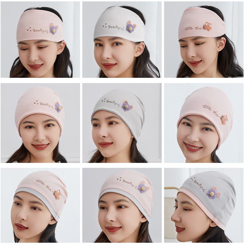 2025 New Maternity Cap Cotton Cartoon Small Flower Bear Style Postnatal Headscarf Wholesale