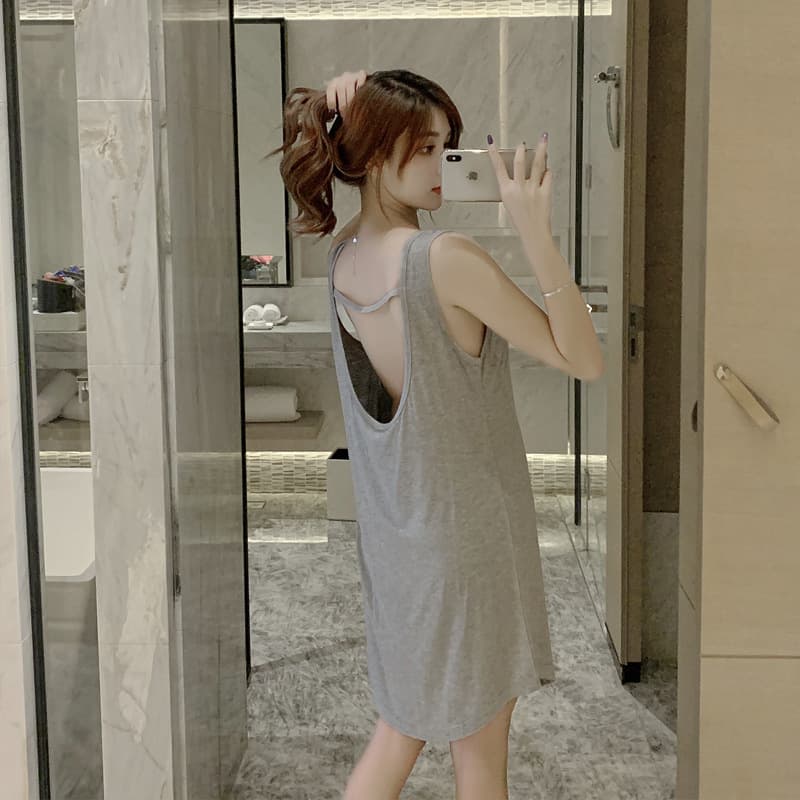 Women's Nightgown Summer Thin Sexy Backless Sleepwear Sleeveless Vest Mid-Length Loose Fitting Simple Homewear