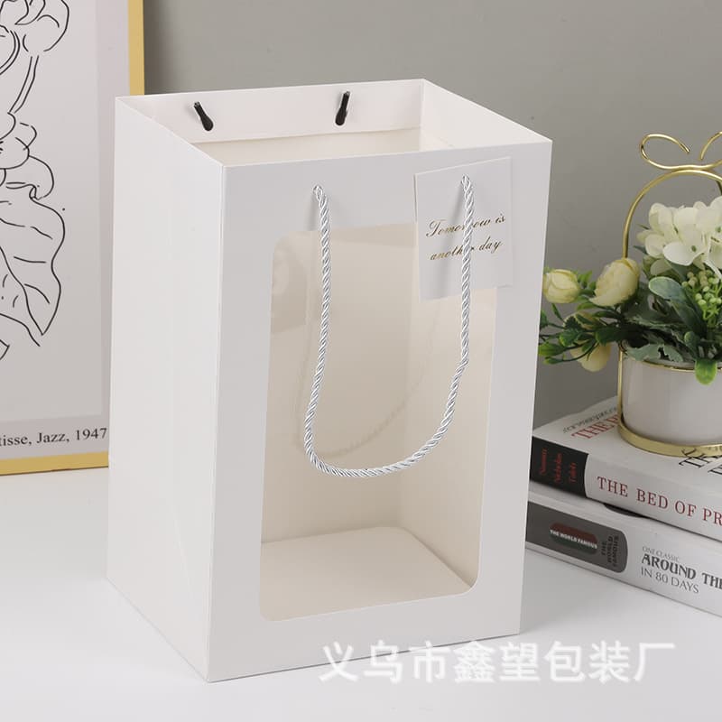 Gift Bag Tote Bag Transparent Window Handle Bag Valentine's Day Gift Shop Window Paper Bag Flower Bouquet Wrapping Bag
