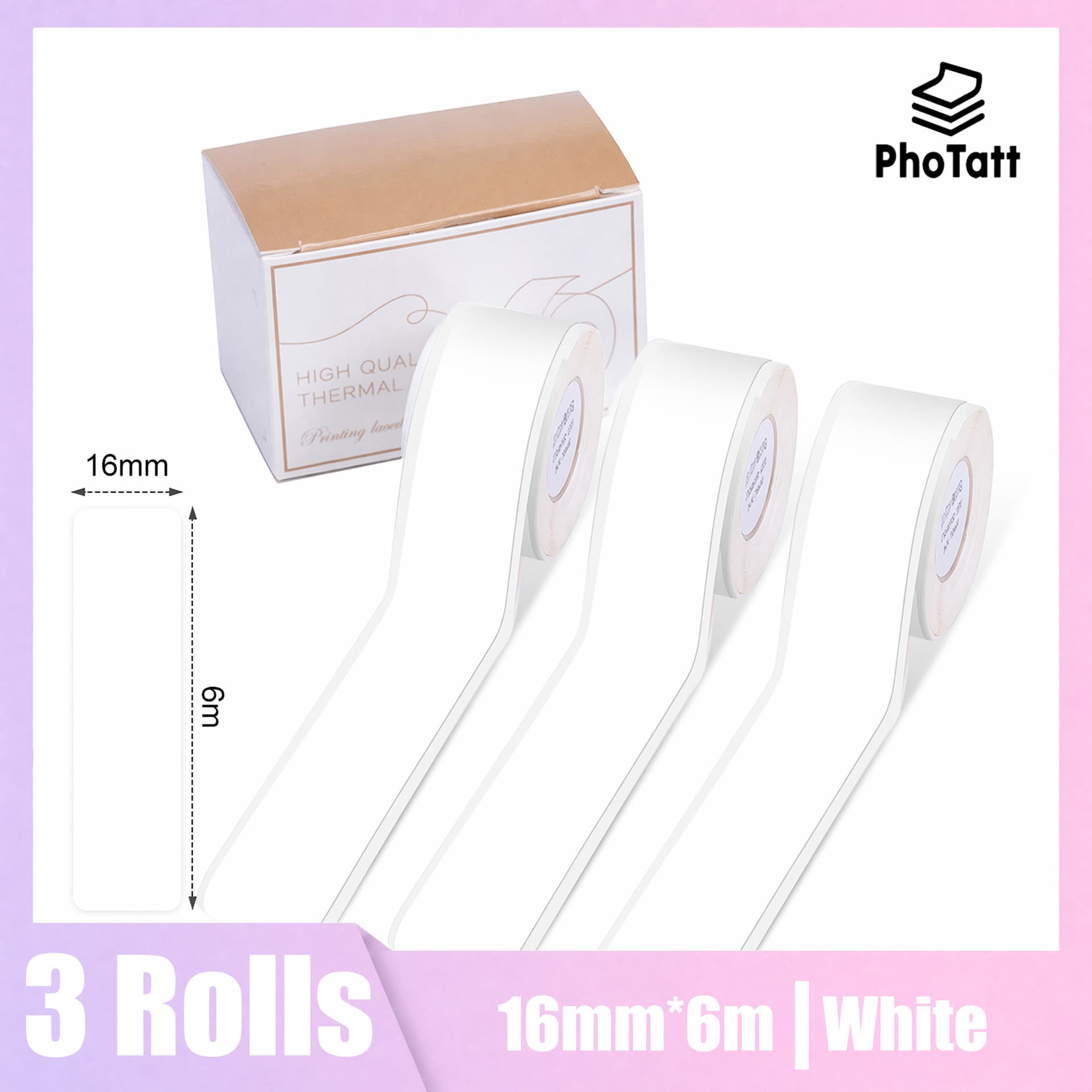 White 16-24mm thermal label paper roll for DIY, small business labels, holiday greetings