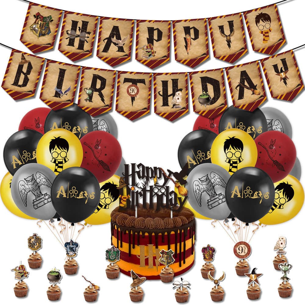 Harry Potter Themed Birthday Party Wizard Bunting Cake Topper Latex Balloons Birthday Decoration Supplies