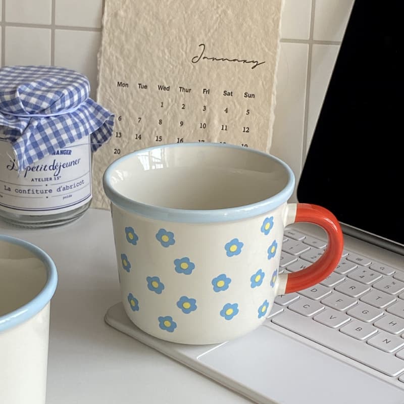 French Vintage Vase Ceramic Mug Ins Illustration American Coffee Cup Couple Water Cup Large Mouth 350ml
