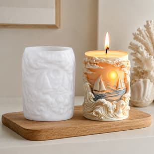 Factory Source Relief Seascape Sailboat Candle Silicone Mold 3D Sunset Wave Cylinder Aroma Candle Wax Mold