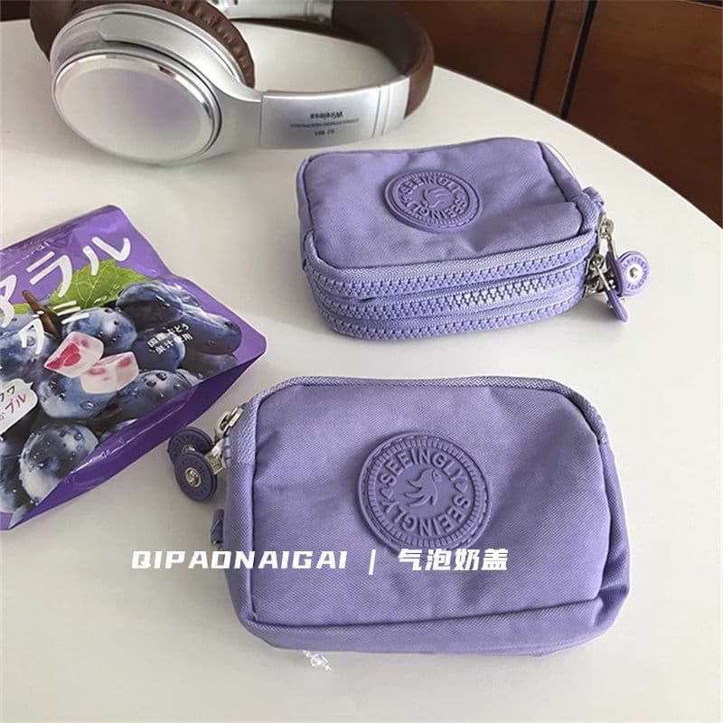 Huge Capacity! Taro Purple Portable Nylon Coin Purse Organizer Mini Lipstick Earphone Multi-Layer Small Card Holder