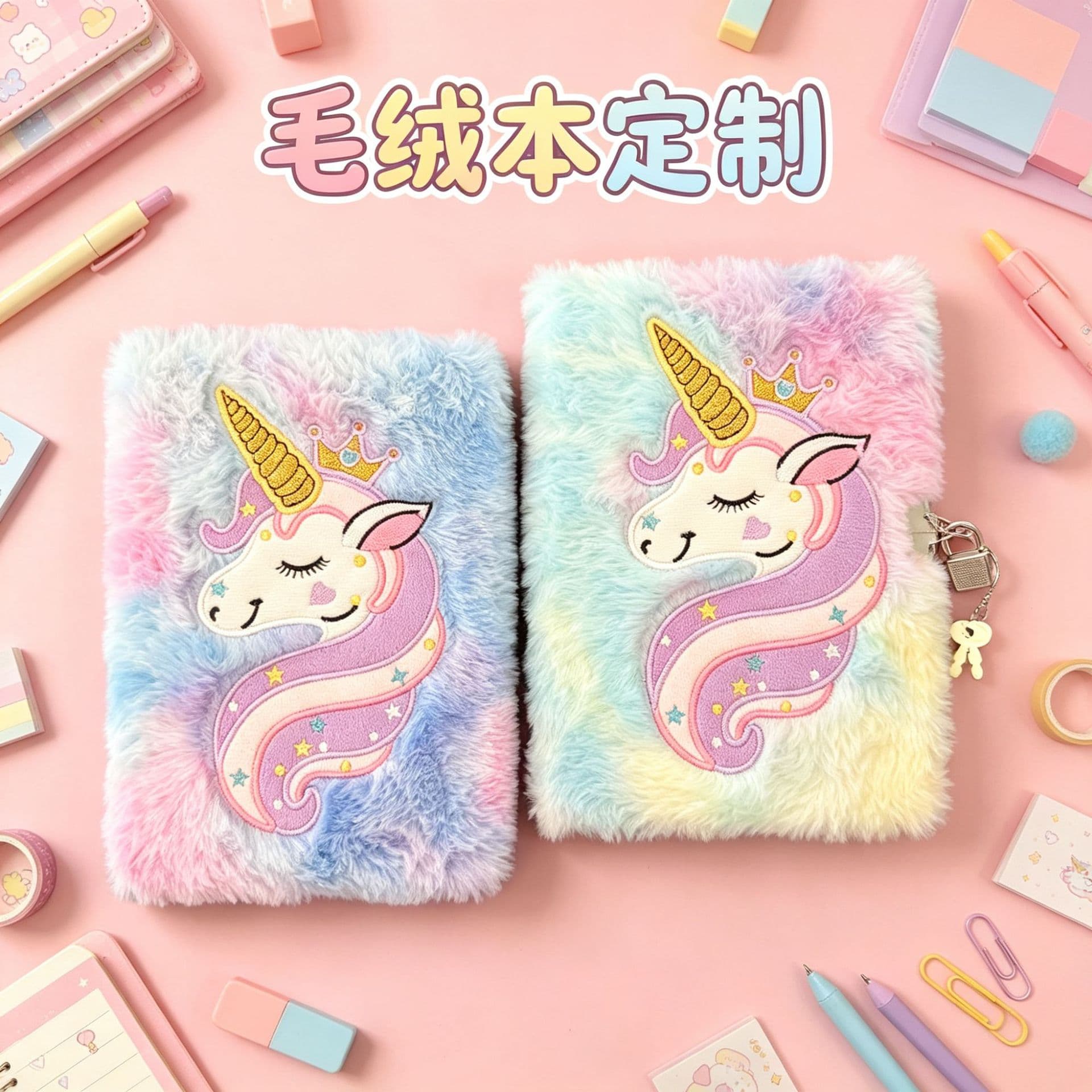Unicorn Cartoon Plush Lockable Diary Notebook for Children, Teen Girls, Student Journal, Kindergarten Gift